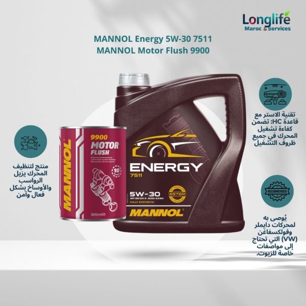 Pack Performance MANNOL Energy : 5W-30 7511 & Motor Flush 9900