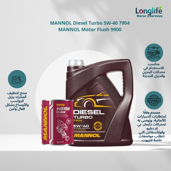 Pack Entretien Moteur : MANNOL Diesel Turbo 5W-40 7904 + MANNOL Motor Flush 9900